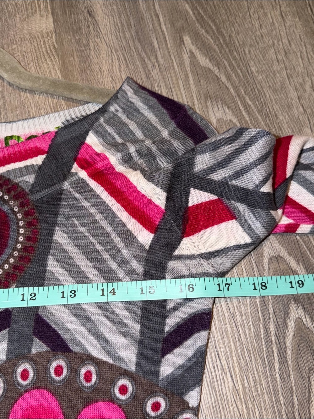 Desigual Long Sleeve Floral Geometric Knit Sweater Top Pink Gray L - Picture 12 of 13
